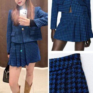 NWT ZARA Woman High Waisted Houndstooth Box Pleat Skort Size Medium